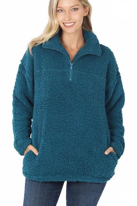 Teal sherpa pullover deals